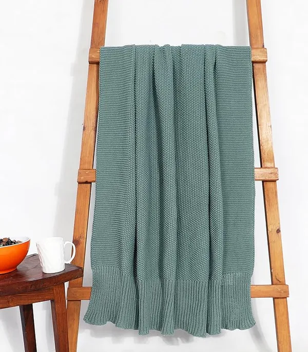 RAMDA_Knitted_Cotton_Throw_Blanket_–_Multipurpose_Lightweight,_Breathable_&_Cozy_Throws_for_Sofa_or_Bed_(Cotton)_(50x60_Inches)_(Green)