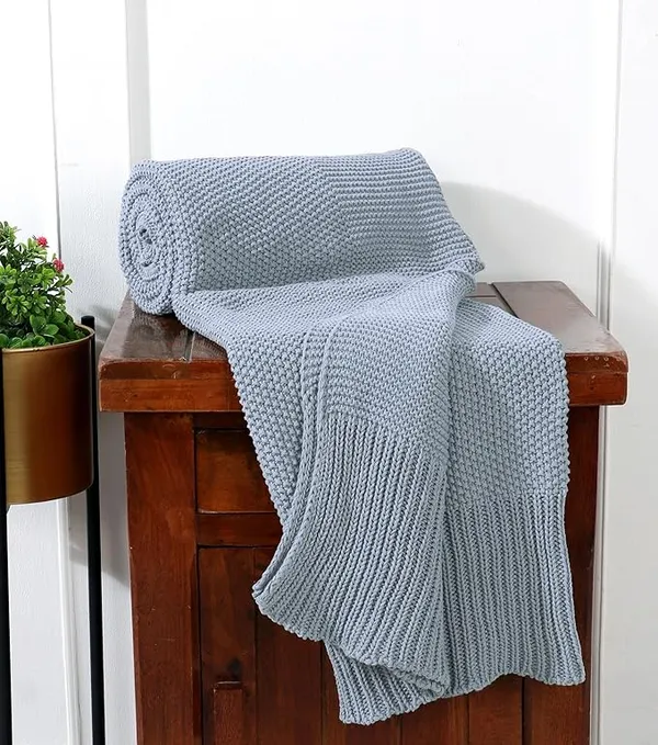 RAMDA_Knitted_Cotton_Throw_Blanket_–_Multipurpose_Lightweight,_Breathable_&_Cozy_Throws_for_Sofa_or_Bed_(Cotton)_(50x60_Inches)_(Grey)