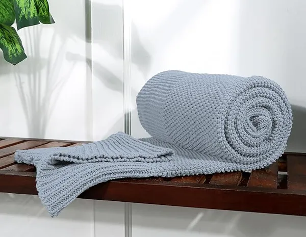 RAMDA_Knitted_Cotton_Throw_Blanket_–_Multipurpose_Lightweight,_Breathable_&_Cozy_Throws_for_Sofa_or_Bed_(Cotton)_(50x60_Inches)_(Grey)