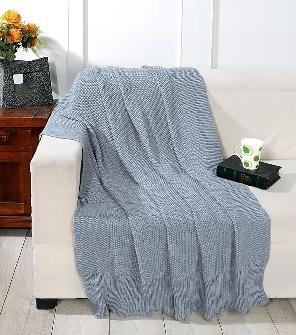 RAMDA_Knitted_Cotton_Throw_Blanket_–_Multipurpose_Lightweight,_Breathable_&_Cozy_Throws_for_Sofa_or_Bed_(Cotton)_(50x60_Inches)_(Grey)