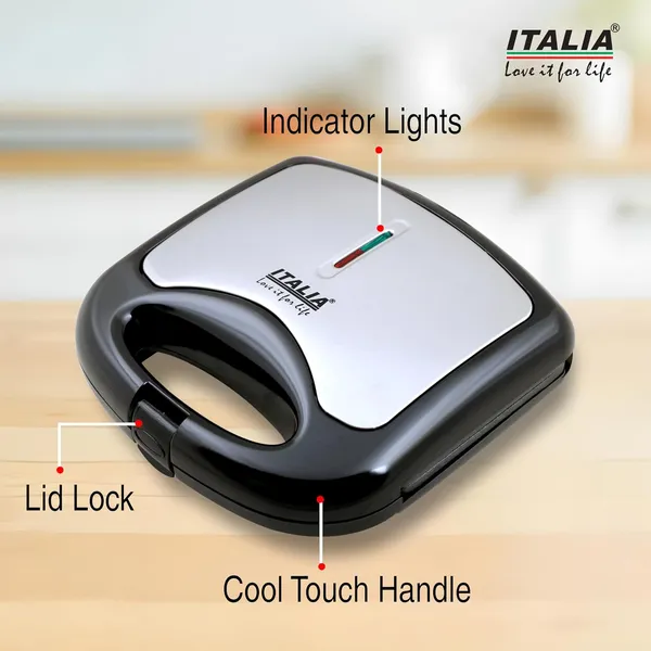 ITALIA_Premium_750W_Electric_Sandwich_Maker_|_Non-Stick_2-Slice_Triangle_Toaster_|_Compact_Breakfast_Press_with_Cool_Touch_Handle,_Indicator_Lights_&_Lock_|_Vertical_Storage_|_1-Year_Warranty
