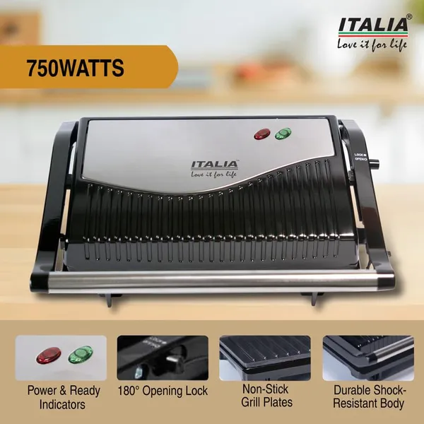 ITALIA_750W_Grill_&_Panini_Press_|_Non-Stick_Sandwich_Maker_with_Open_Grill_&_Removable_Drip_Tray