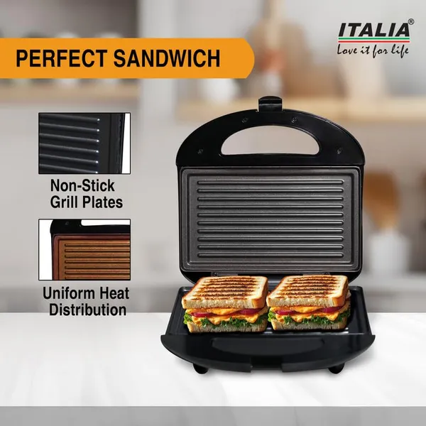 ITALIA_750W_Grill_Sandwich_Maker_&_Panini_Press_|_Non-Stick_Plates_for_Easy_Cleaning_|_Compact_Design_with_Handle_Lock_&_Cord_Storage_|_Overheat_Protection