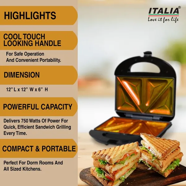 ITALIA_750W_Sandwich_Maker_|_Deep_Fill_Cut_&_Seal_Plates_for_Bigger_Sandwiches_|_Non-Stick_Toaster_with_Cool-Touch_Handle_&_Lock_|_for_Toasties_&_Breakfast