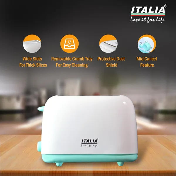 ITALIA_2_Slice_Pop-up_Toaster_|_750W_Bread_Toaster_with_6_Browning_Levels,_Auto_Pop-up,_Anti-Jam_Safety,_Easy_Clean,_Compact_Design_–_White_&_Mint