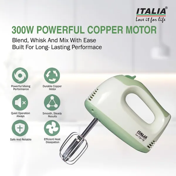 ITALIA_300W_Powerful_Electric_Hand_Mixer_|_5_Speed_Control_&_Turbo_Button_|_Copper_Motor,_Includes_Beaters_&_Dough_Hooks_|_for_Heavy_Duty_Mixing_&_Baking
