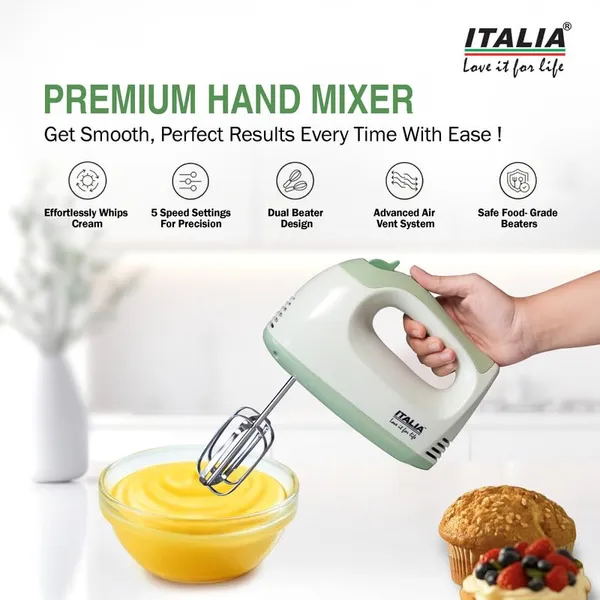 ITALIA_300W_Powerful_Electric_Hand_Mixer_|_5_Speed_Control_&_Turbo_Button_|_Copper_Motor,_Includes_Beaters_&_Dough_Hooks_|_for_Heavy_Duty_Mixing_&_Baking