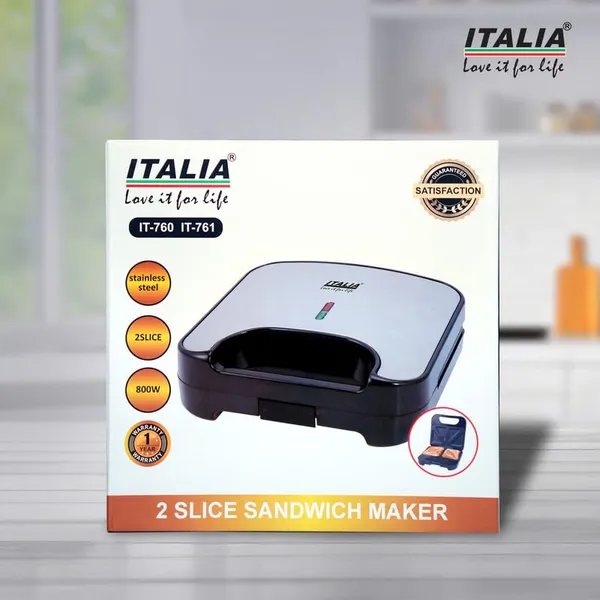 ITALIA_800W_Grill_Sandwich_Maker_|_Stainless_Steel_Body_&_Non-Stick_Plates_|_Panini_Press_with_Lock_|_Compact_Vertical_Storage_&_Cord_Wrap