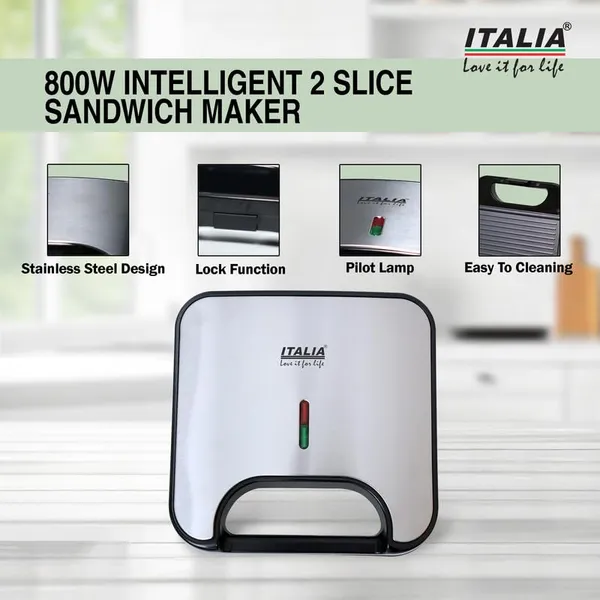 ITALIA_800W_Grill_Sandwich_Maker_|_Stainless_Steel_Body_&_Non-Stick_Plates_|_Panini_Press_with_Lock_|_Compact_Vertical_Storage_&_Cord_Wrap