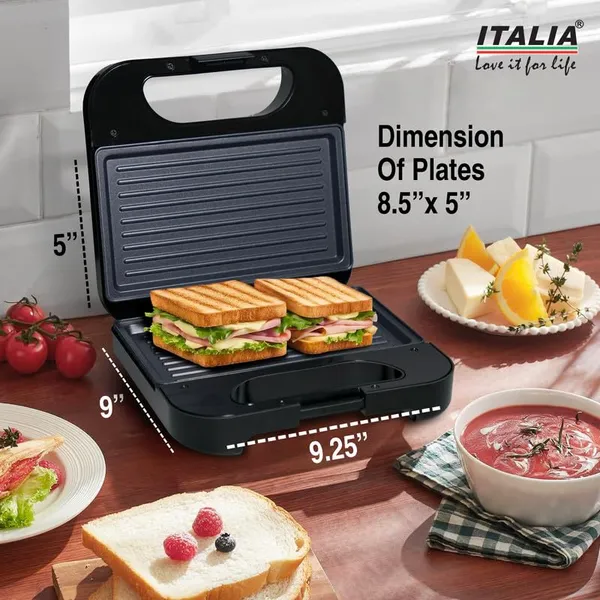 ITALIA_800W_Grill_Sandwich_Maker_|_Stainless_Steel_Body_&_Non-Stick_Plates_|_Panini_Press_with_Lock_|_Compact_Vertical_Storage_&_Cord_Wrap