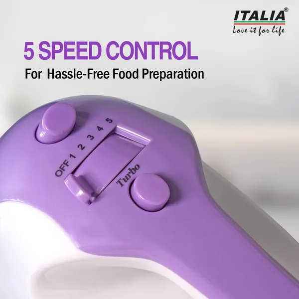 ITALIA_200W_Electric_Hand_Mixer_|_5_Speed_Control_&_Turbo_Button_|_with_2_Beaters_&_2_Dough_Hooks_|_for_Cake_Mixing,_Cream_Beating_&_Dough_Kneading