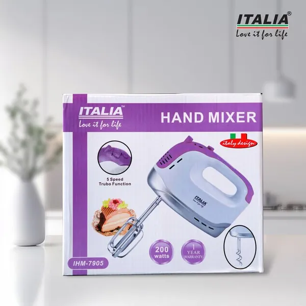 ITALIA_200W_Electric_Hand_Mixer_|_5_Speed_Control_&_Turbo_Button_|_with_2_Beaters_&_2_Dough_Hooks_|_for_Cake_Mixing,_Cream_Beating_&_Dough_Kneading