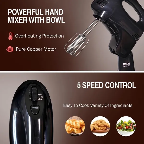 ITALIA_300W_2-in-1_Hand_&_Stand_Mixer_with_Stainless_Steel_Bowl_|_5_Speed_Control_with_Turbo_|_Electric_Mixer_for_Baking_&_Whipping