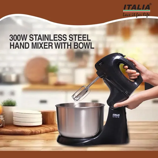 ITALIA_300W_2-in-1_Hand_&_Stand_Mixer_with_Stainless_Steel_Bowl_|_5_Speed_Control_with_Turbo_|_Electric_Mixer_for_Baking_&_Whipping
