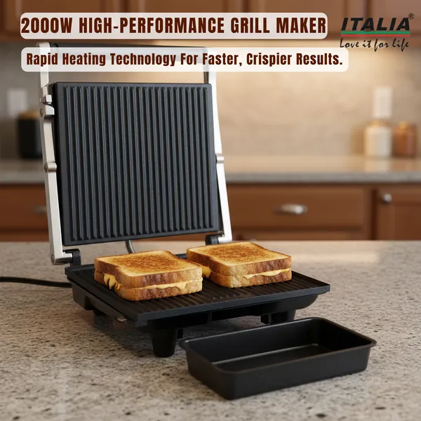 ITALIA_2000W_High-Performance_Grill_Maker_|_Rapid_Heating,_Non-Stick_Plates,_Stainless_Steel_Body,_Safety_Lights,_Cool-Touch_Handle,_Multi-Purpose_Sandwich_&_BBQ_Griller_|_1_Year_Warranty