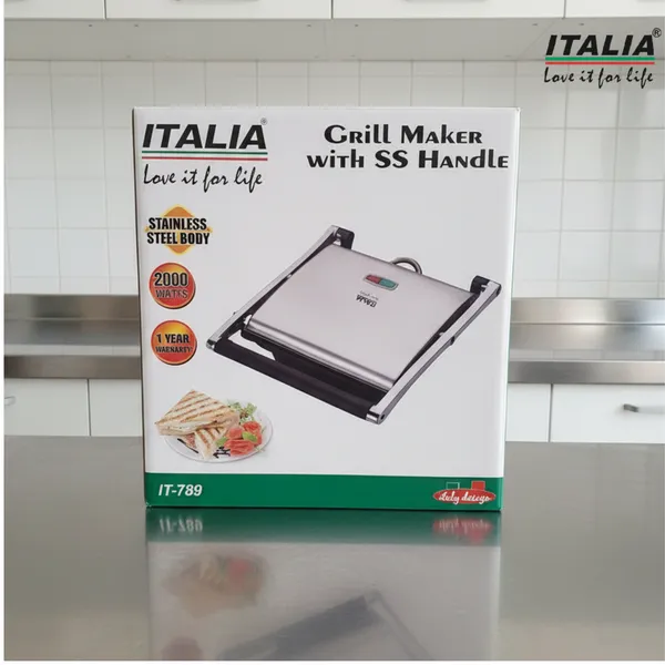 ITALIA_2000W_High-Performance_Grill_Maker_|_Rapid_Heating,_Non-Stick_Plates,_Stainless_Steel_Body,_Safety_Lights,_Cool-Touch_Handle,_Multi-Purpose_Sandwich_&_BBQ_Griller_|_1_Year_Warranty