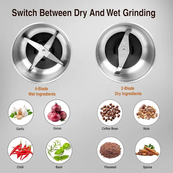 ITALIA_Wet_&_Dry_Grinder_|_200W_Electric_Coffee_Bean_Grinder,_Spice,_Herb,_Nut,_Masala_Mill_with_4-Blade_(Wet)_&_2-Blade_(Dry)_Detachable_Stainless_Steel_Bowl_for_Kitchen