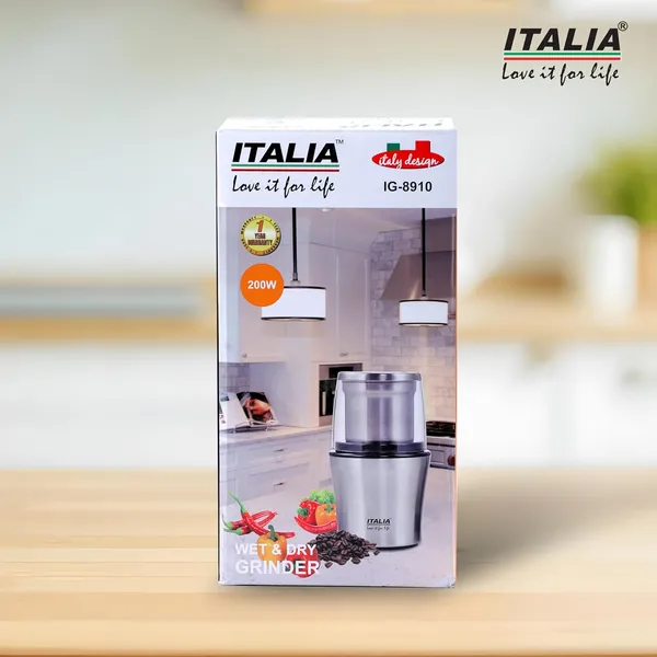 ITALIA_Wet_&_Dry_Grinder_|_200W_Electric_Coffee_Bean_Grinder,_Spice,_Herb,_Nut,_Masala_Mill_with_4-Blade_(Wet)_&_2-Blade_(Dry)_Detachable_Stainless_Steel_Bowl_for_Kitchen