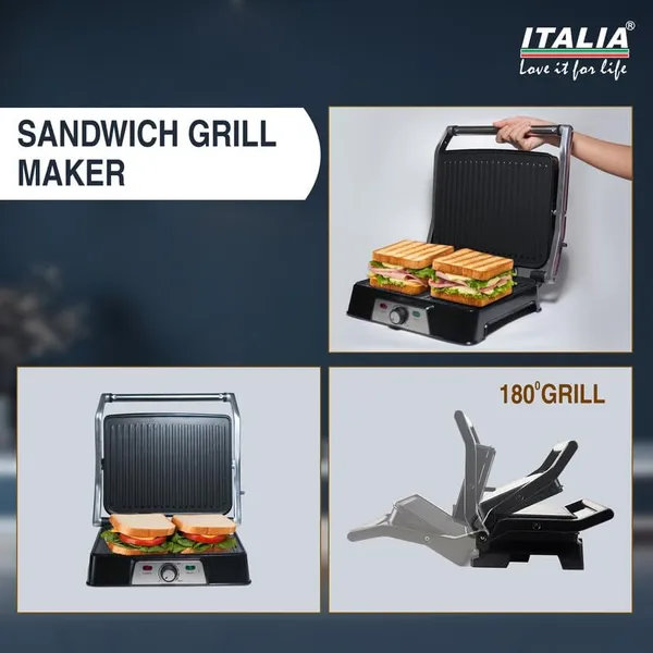 ITALIA_Electric_Contact_Sandwich_Grill_Maker,_2000W,_Opening,_Temperature_Control,_Non-Stick_Plates