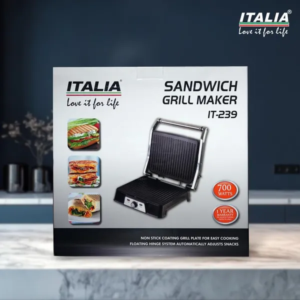 ITALIA_Electric_Contact_Sandwich_Grill_Maker,_2000W,_Opening,_Temperature_Control,_Non-Stick_Plates