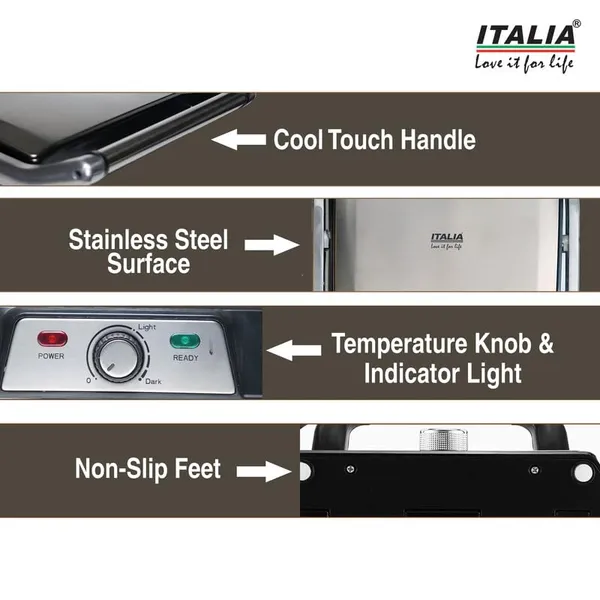ITALIA_Electric_Contact_Sandwich_Grill_Maker,_2000W,_Opening,_Temperature_Control,_Non-Stick_Plates