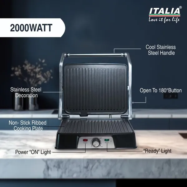 ITALIA_Electric_Contact_Sandwich_Grill_Maker,_2000W,_Opening,_Temperature_Control,_Non-Stick_Plates