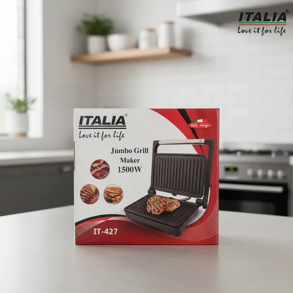 ITALIA_1500W_Jumbo_Grill_Maker_|__Open_Grill,_Non-Stick_Plates,_Fast_Heating,_Automatic_Temperature_Control,_Cool-Touch_Handle,_Multi-Purpose_Sandwich_&_BBQ_Griller_|_1-Year_Warranty