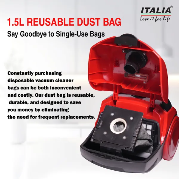 ITALIA_1500W_Canister_Vacuum_Cleaner_|_1.5L_Reusable_Dust_Bag_&_Bag-Full_Indicator_|_Auto_Cord_Rewind_|_for_Deep_Cleaning_of_Home,_Floors_&_Carpets
