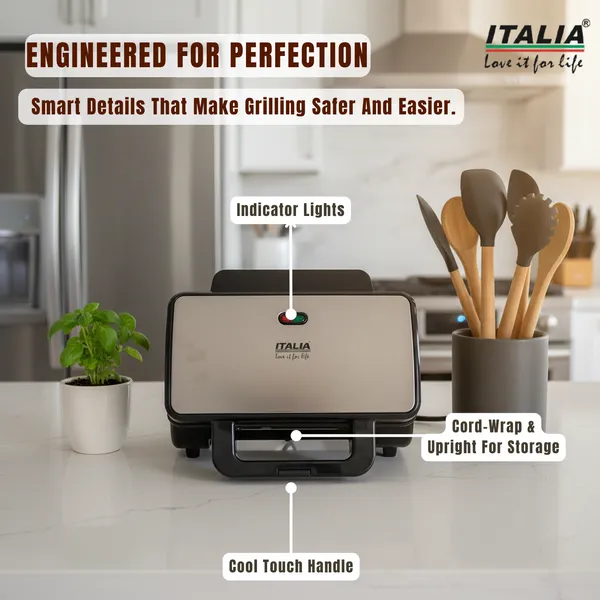 ITALIA_Premium_Jumbo_Sandwich_Maker_900W_|_Non-Stick_2-Slice_Triangle_Toaster_|_Electric_Panini_Press_with_Cool_Touch_Handle_&_Oil-Free_Cooking_|_1-Year_Warranty_|_Stainless_Steel_&_Black