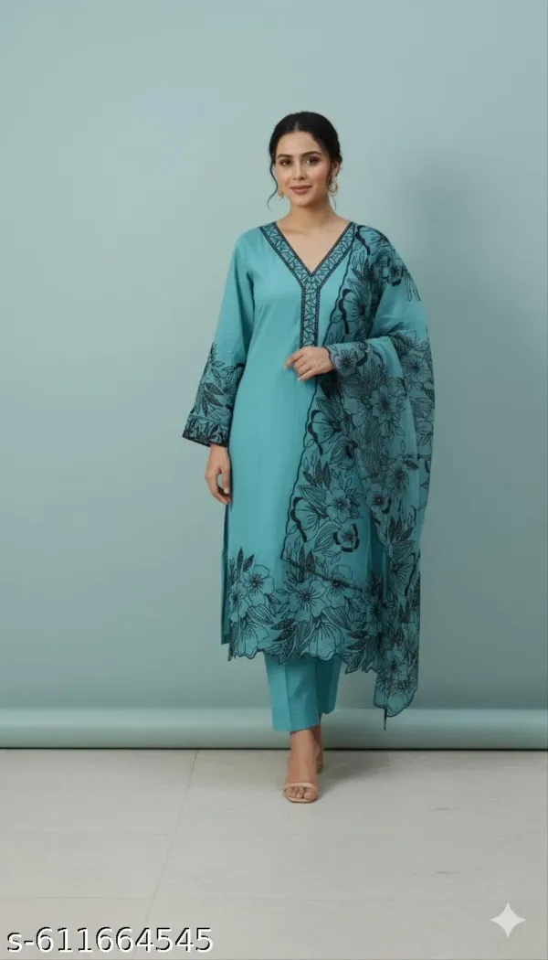 Blue_Muslin_Fabric_Unstitched_Suit_With_Net_Dupatta_And_Unstitched_Rayon_Bottom_For_Women