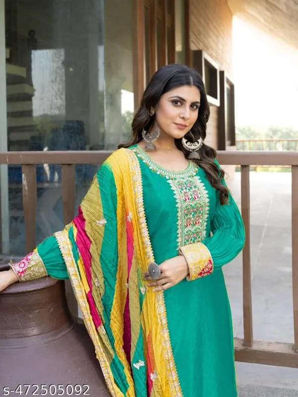 Blue_Chinon_Fabrics_Unstitch_Suit_With_Stitched_Chinon_Gharara_And_Chinon_Dupatta_For_Women