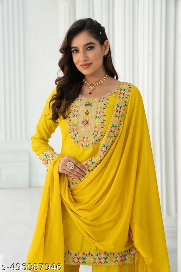 Yellow_Chinon_Fabrics_Unstitched_Suit_With_Stitched_Chinon_Gharara_And_Chinon_Dupatta_For_Women