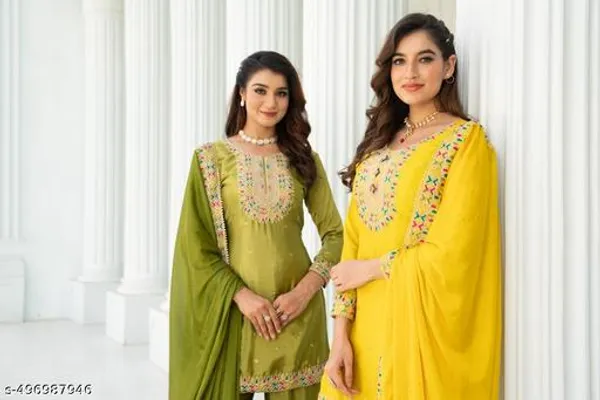 Yellow_Chinon_Fabrics_Unstitched_Suit_With_Stitched_Chinon_Gharara_And_Chinon_Dupatta_For_Women