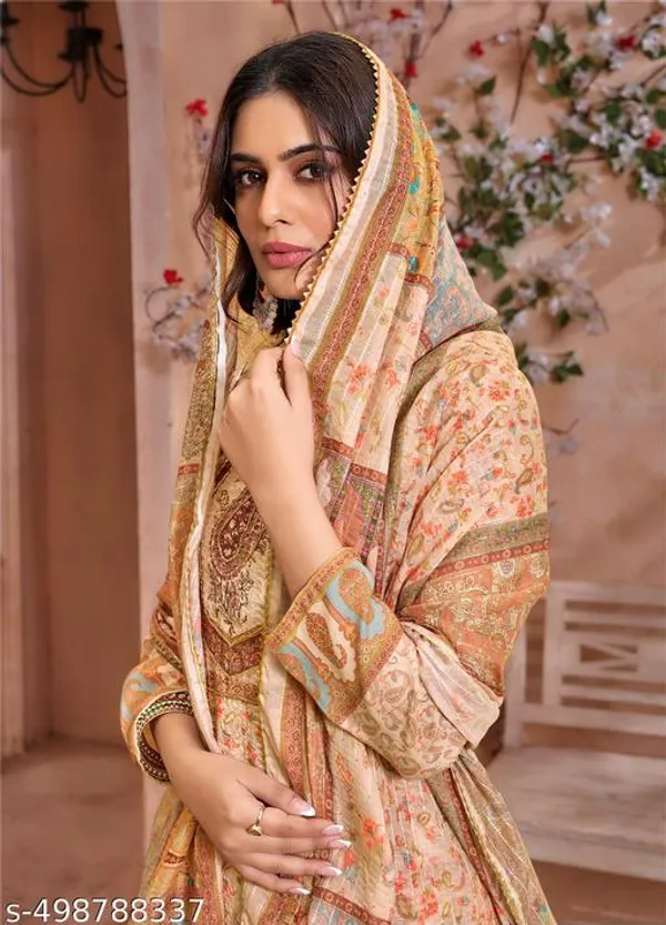 Beige_Chinon_Fabrics_Unstitched_Suit_With_Stitched_Chinon_Gharara_And_Chinon_Dupatta_For_Women