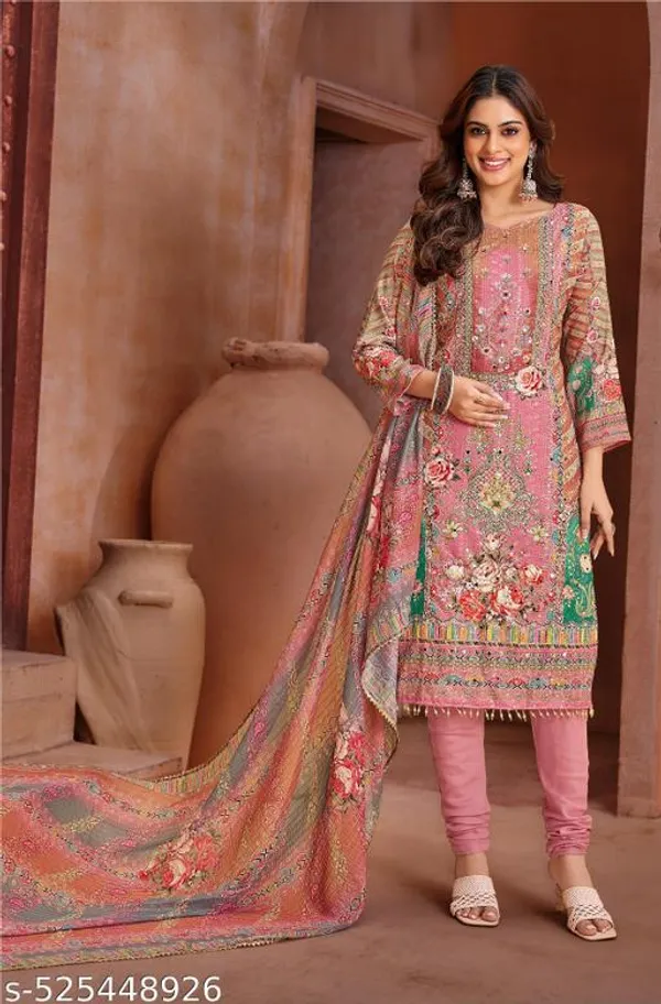 Pink_Muslin_Fabric_Unstitched_Suit_With_Muslin_Dupatta_And_Rayon_Bottom_For_Women