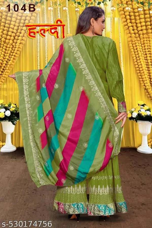 Green_Unstitched_Suit_With_Stitched_Chinon_Sharara_And_Chinon_Dupatta_For_Women