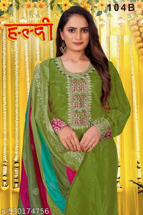 Green_Unstitched_Suit_With_Stitched_Chinon_Sharara_And_Chinon_Dupatta_For_Women