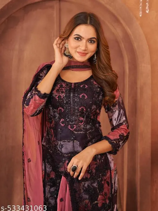 Black_Muslin_Fabric_Unstitched_Suit_With_Muslin_Dupatta_And_Rayon_Bottom_For_Women