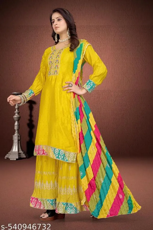 Yellow_Chinon_Fabrics_Unstitched_Suit_With_Stitched_Chinon_Gharara_And_Chinon_Dupatta_For_Women