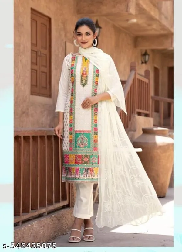 Cream_Muslin_Fabric_Unstitched_Suit_With_Muslin_Dupatta_And_Rayon_Bottom_For_Women