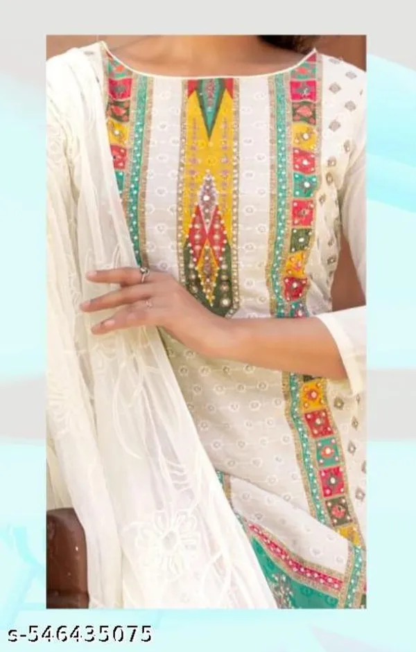 Cream_Muslin_Fabric_Unstitched_Suit_With_Muslin_Dupatta_And_Rayon_Bottom_For_Women