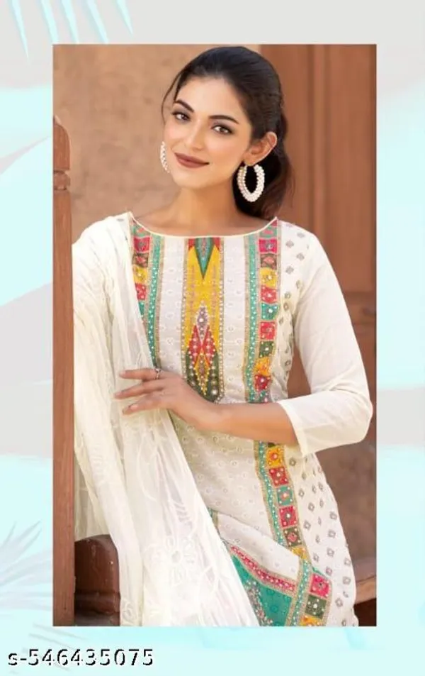 Cream_Muslin_Fabric_Unstitched_Suit_With_Muslin_Dupatta_And_Rayon_Bottom_For_Women