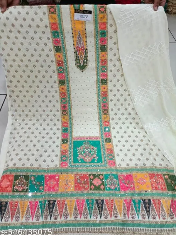 Cream_Muslin_Fabric_Unstitched_Suit_With_Muslin_Dupatta_And_Rayon_Bottom_For_Women