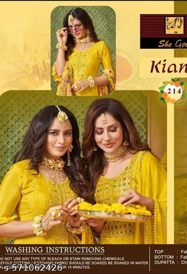 Yellow_Chinon_Fabrics_Unstitched_Suit_With_Stitched_Chinon_Gharara_And_Chinon_Dupatta_For_Women