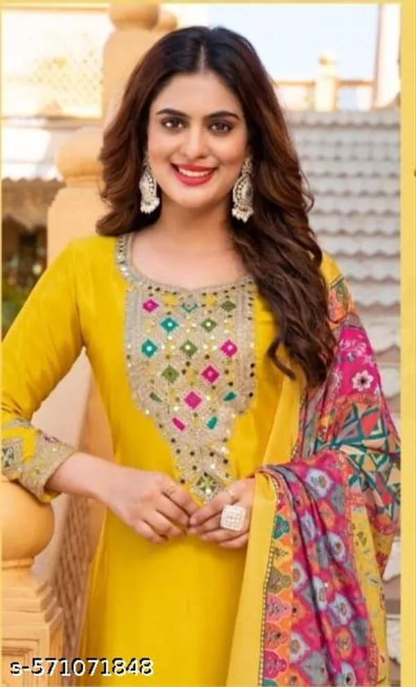Yellow_Chinon_Fabrics_Unstitched_Suit_With_Stitched_Chinon_Gharara_And_Chinon_Dupatta_For_Women