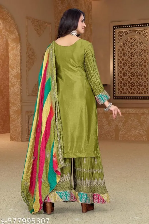 Multicolor_Chinon_Fabrics_Unstitched_Suit_With_Stitched_Chinon_Gharara_And_Chinon_Dupatta_For_Women