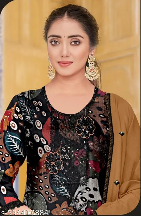 Multicolor_Muslin_Fabric_Unstitched_Suit_With_Muslin_Dupatta_And_Rayon_Bottom_For_Women