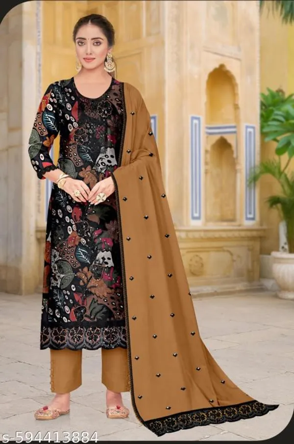 Multicolor_Muslin_Fabric_Unstitched_Suit_With_Muslin_Dupatta_And_Rayon_Bottom_For_Women