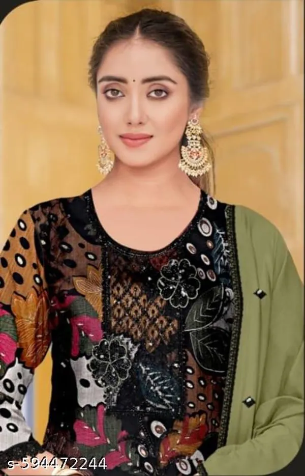 Multicolor_Muslin_Fabric_Unstitched_Suit_With_Muslin_Dupatta_And_Rayon_Bottom_For_Women