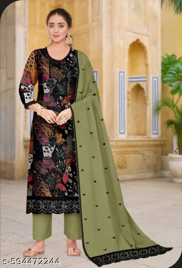 Multicolor_Muslin_Fabric_Unstitched_Suit_With_Muslin_Dupatta_And_Rayon_Bottom_For_Women